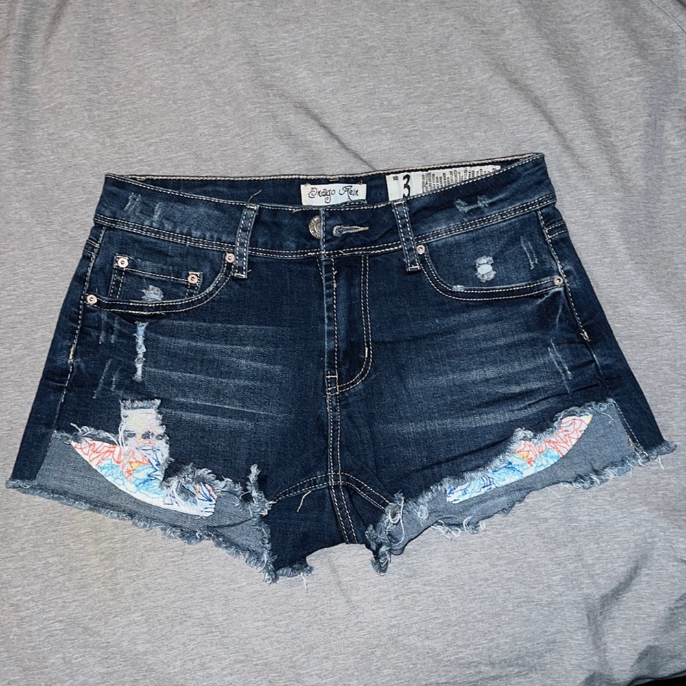 Blue jean shorts with floral pockets size 3